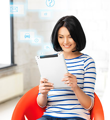 Image showing happy teenage girl with tablet pc computer