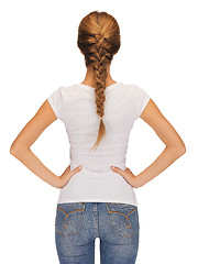 Image showing rear view of woman in blank white t-shirt