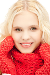 Image showing beautiful woman in mittens