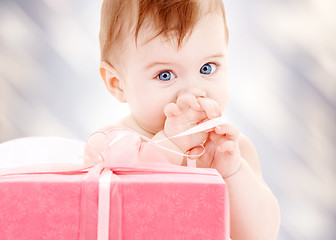 Image showing baby boy with gift box