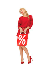 Image showing beautiful woman in red dress with shopping bag