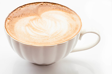 Image showing Hot coffee latte cup isolated on white background