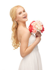 Image showing woman with bouquet of flowers