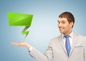 Image showing businessman with virtual blank text bubble