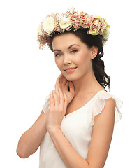 Image showing woman wearing wreath of flowers