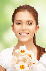 Image showing beautiful woman with white flower