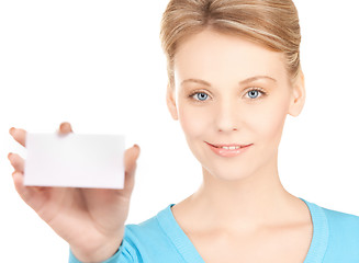 Image showing woman with blank business or name card