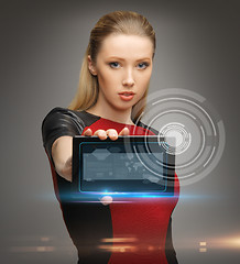 Image showing futuristic woman with tablet pc