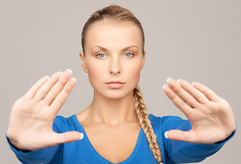 Image showing woman making stop gesture