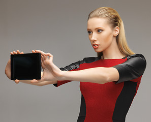 Image showing futuristic woman with tablet pc