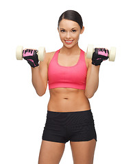 Image showing woman with dumbbells