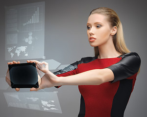 Image showing futuristic woman with tablet pc