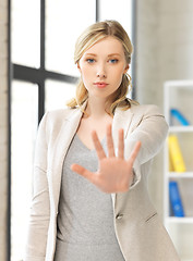 Image showing woman making stop gesture