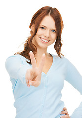 Image showing woman showing victory or peace sign