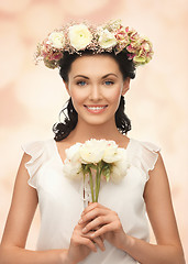 Image showing woman wearing wreath of flowers