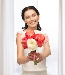 Image showing woman with bouquet of flowers