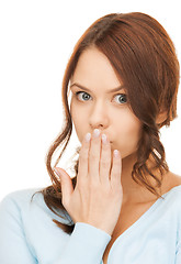 Image showing amazed woman with hand over mouth