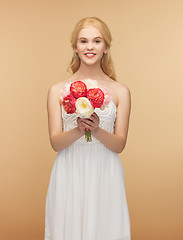 Image showing woman with bouquet of flowers