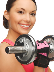 Image showing woman with dumbbells