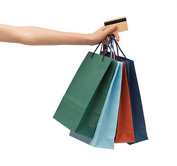 Image showing multi colored shopping bags and credit card