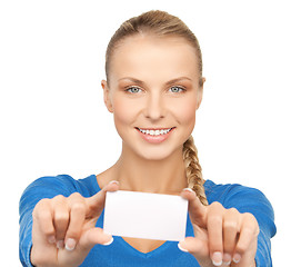 Image showing attractive businesswoman with business card