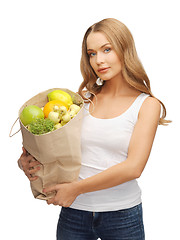 Image showing woman with shopping bag full of fruits