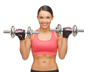 Image showing woman with dumbbells