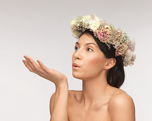 Image showing woman wearing wreath of flowers