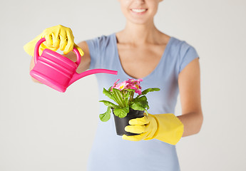 Image showing woman holding pot with flower