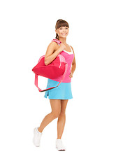 Image showing sporty woman with sports bag