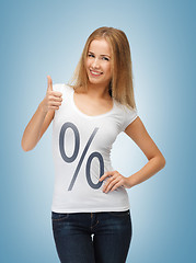 Image showing woman in shirt with percent sign