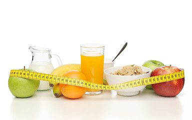 Image showing healthy breakfast and measuring tape