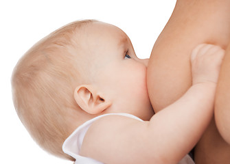 Image showing mother feeding adorable baby