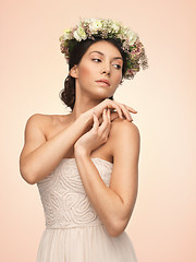 Image showing woman wearing wreath of flowers