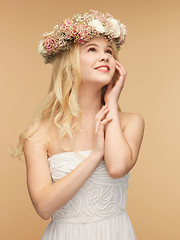 Image showing woman wearing wreath of flowers