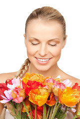 Image showing woman with red flowers