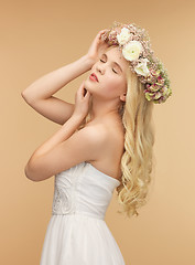 Image showing woman wearing wreath of flowers