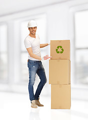 Image showing handsome man with big boxes