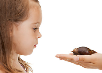 Image showing litle girl with snail