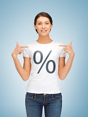 Image showing girl pointing at percent sign