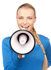 Image showing happy woman with megaphone