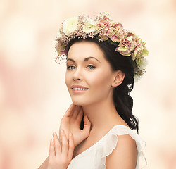 Image showing woman wearing wreath of flowers