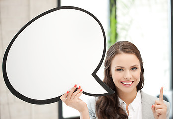 Image showing smiling businesswoman with blank text bubble