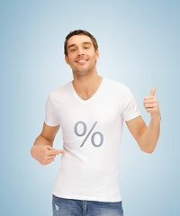 Image showing man with percent icon showing thumbs up