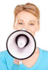 Image showing happy woman with megaphone