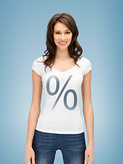 Image showing woman in shirt with percent sign