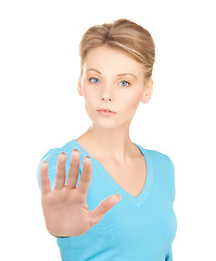 Image showing woman making stop gesture