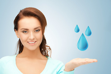 Image showing woman showing blue water drops