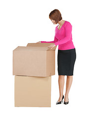 Image showing businesswoman with big boxes