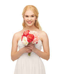 Image showing woman with bouquet of flowers